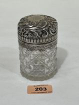 A Victorian hobnail cut jar with silver mount and repousse lid. Birmingham 1892. 3¾" high.