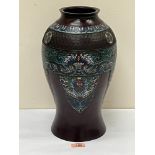 A Japanese cloisonne enamel bronze inverted baluster vase. 14" high.
