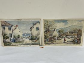 LEONARD MACHIN ROWE. BRITISH 1880-1968. Welsh Village Scenes. A pair. Both signed. Watercolour 10" x