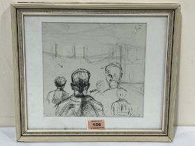 ENGLISH SCHOOL 20TH CENTURY. Figures in a landscape. Pen and ink on paper 8" x 8¼". Bears a