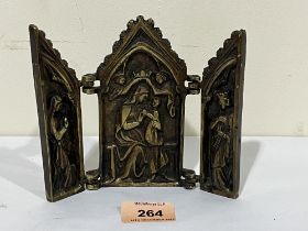 A brass travelling altar triptych. 5¼".