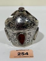 An eastern silver niello and agate set seal. 2¾" high.