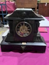 A late 19th century French slate architectural cased mantle clock, the dial with Brocot