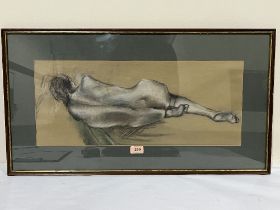 ENGLISH SCHOOL. 20TH CENTURY. A reclining female nude. Mixed media on paper 9½" x 23".