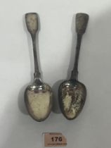 Two silver fiddle pattern serving spoons. London 1790 and 1831. 4ozs 2dwts