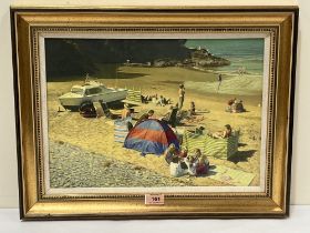 NOEL SHEPHERDSON. BRITISH Bn. 1953. Summer on Hanranog Beach. Signed and dated "05. Oil on board 12"