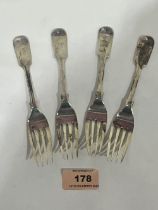 A set of four Edward VII silver dessert forks by Walker and Hall. Sheffield 1901. 5ozs 18dwts