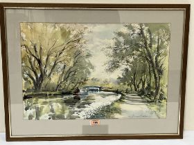 HARRY SHELDON. F.R.S.A. BRITISH 1923-2002. Heading Home, Berkhamsted Canal, Signed. Inscribed verso.