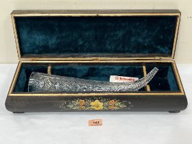 A Russian glass wedding horn in decorated box.