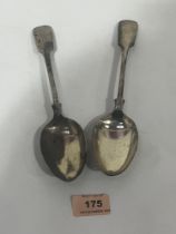 A pair of Edward VII silver fiddle pattern serving spoons by Walker and Hall, Sheffield 1901. 5ozs