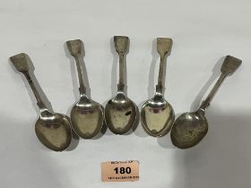 A set of five Victorian fiddle pattern dessert spoons. Sheffield 1894. 7ozs 6dwts
