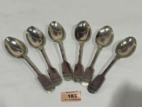 A set of six Edward VII silver fiddle pattern dessert spoons by Walker and Hall. Sheffield 1901.