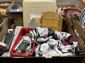 A box of sundries including a Beatles tea towel.