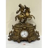 A late 19th century French gilt speltar mantle clock. 19" high.