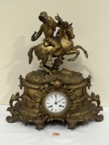 A late 19th century French gilt speltar mantle clock. 19" high.