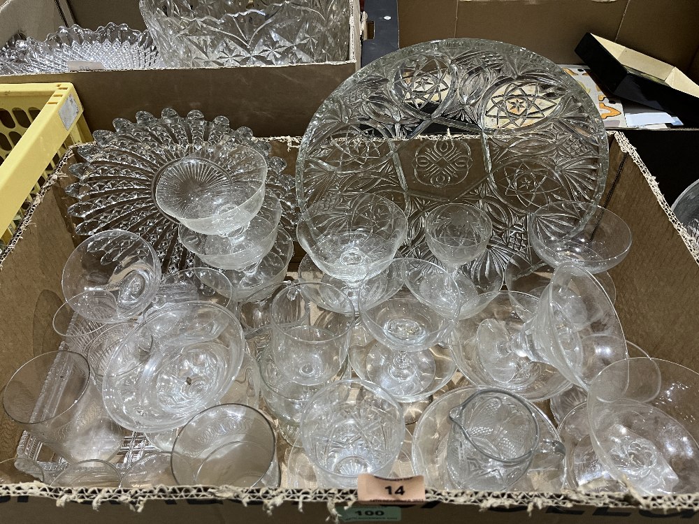 Three boxes of miscellaneous glassware and a glass chamber jug and bowl (Repaired). - Image 2 of 3