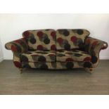 A MODERN UPHOLSTERED SETTEE WITH MATCHING ARMCHAIR