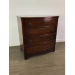 A MAHOGANY BOW FRONT CHEST OF FOUR DRAWERS