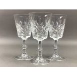 A SET OF SIX EDINBURGH CRYSTAL WINE GLASSES AND OTHER GLASS AND CERAMICS