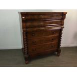 A VICTORIAN MAHOGANY OGEE CHEST OF DRAWERS