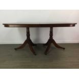 A REPRODUCTION MAHOGANY DINING TABLE AND CHAIRS