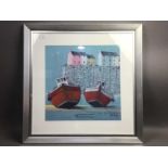 HARBOUR SCENE, A PRINT BY ALAN PARRY AND ANOTHER PRINT