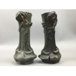 A PAIR OF ART NOUVEAU BRONZED SPELTER VASES, FRANCESCO FLORA, ALONG WITH LITHOGRAPHIC PRINTING SLAB