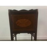 A MAHOGANY TRAY TOP BEDSIDE CABINET