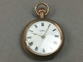 THREE GOLD PLATED POCKET WATCHES AND A FOB WATCH