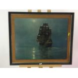 A VINTAGE PRINT OF A SAILING SHIP AND FOUR OTHER PRINTS