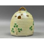 A BELLEEK HONEY POT WITH COVER AND OTHER CERAMICS