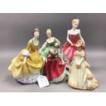 A LOT OF ROYAL DOULTON FIGURES AND A COALPORT FIGURE