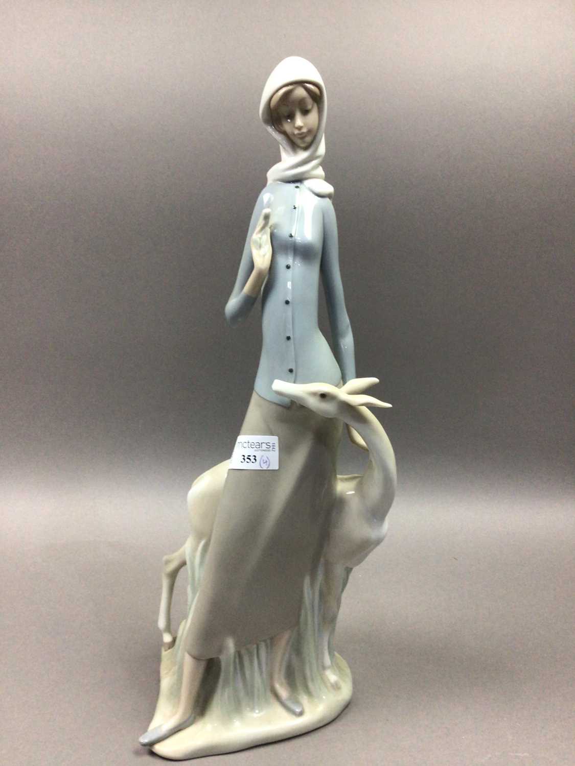 A LLADRO FIGURE OF A GIRL WITH DEER AND OTHER FIGURES