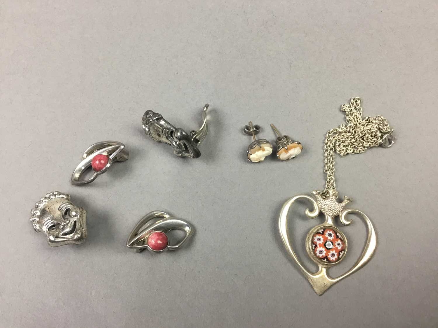 TWO SILVER AND MILLEFIORI PENDANTS, ALONG WITH THREE PAIRS OF EARRINGS - Image 2 of 2