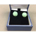 A PAIR OF JADE STUD EARRINGS