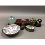 A LOT OF ASIAN ITEMS INCLUDING CERAMICS AND TRINKET BOX