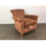 A PAIR OF UPHOLSTERED CHAIRS AND ANOTHER CHAIR