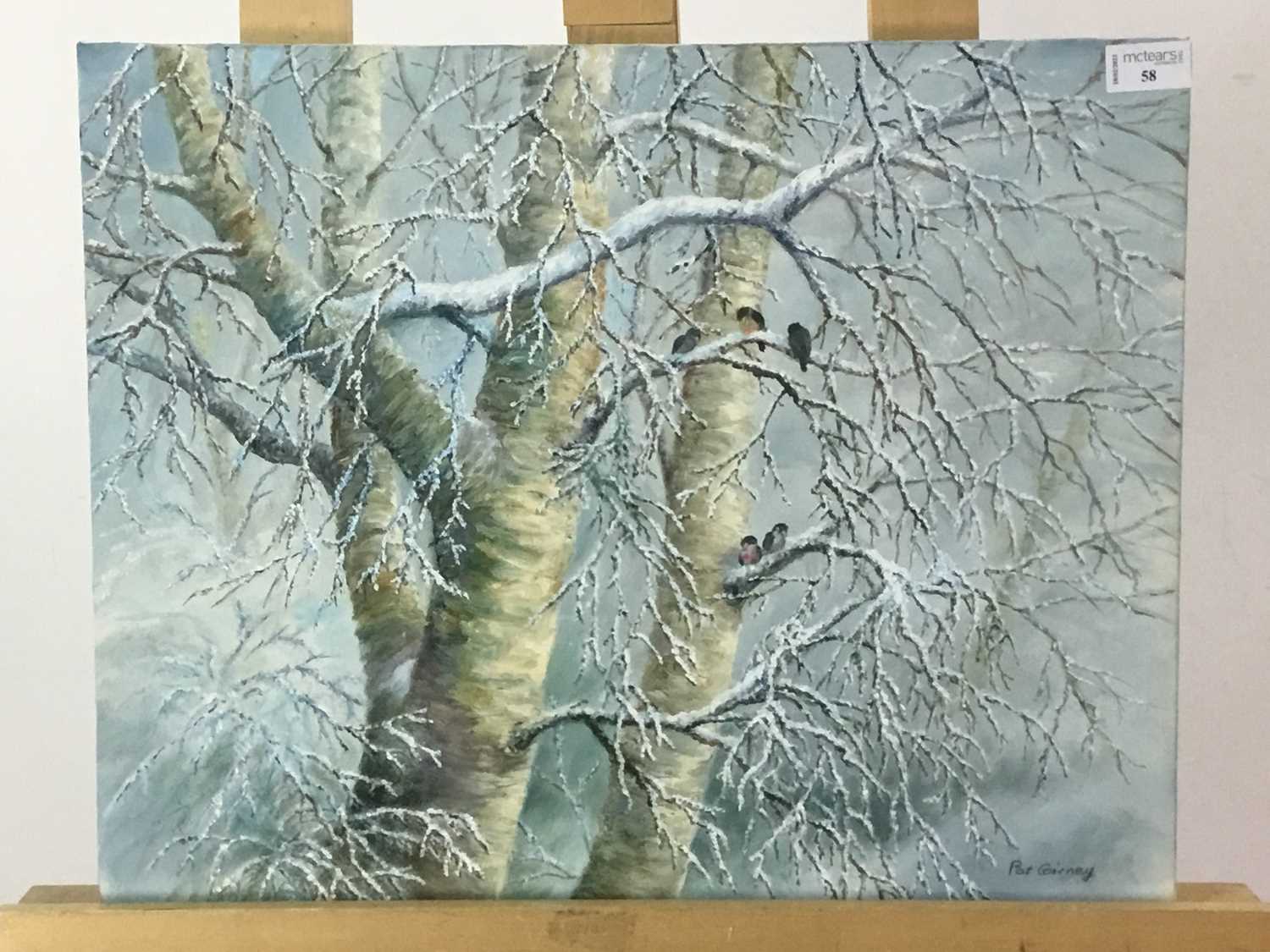 BIRDS IN WINTER, AN OIL BY PAT CAIRNEY