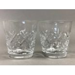 A SET OF EIGHT CRYSTAL WHISKY GLASSES, OTHER GLASSWARE AND PETWER QUAICHS