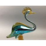 A MURANO GLASS BIRD AND POTTERY BUST
