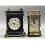 BRASS CARRIAGE CLOCK WITH TWO OTHER CLOCKS