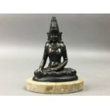 ASIAN BRONZED SPELTER FIGURE OF A SEATED BUDDHA AND OTHER OBJECTS