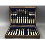 LOT OF CASED FISH KNIVES AND FORKS AND OTHER CUTLERY