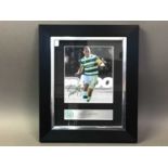 JACKIE MCNAMARA, SCOTT BROWN AND JAMES FORREST OF CELTIC F.C. FRAMED DISPLAYS WITH CELTIC RELATED BO