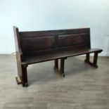 SCOTTISH PITCH PINE CHURCH PEW WITH BRASS UMBRELLA STAND