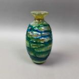 MDINA GLASS, THREE VASES AND PAPERWEIGHT CIRCA 1970-89