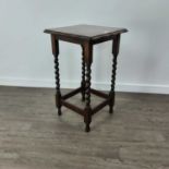 OAK SIDE TABLE AND TWO OAK CHAIRS