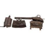 TIBETAN FLINT POUCH AND PRAYER WHEEL WITH A DHOKRA MONEY BOX