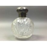 SILVER TOPPED SCENT BOTTLE AND OTHER ITEMS