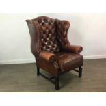 TWO LEATHER WINGBACK ARMCHAIRS
